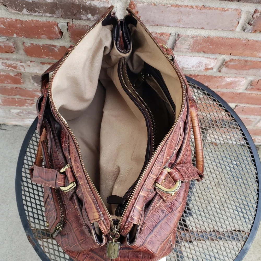Vintage Cole Haan Satchel Brandy Aerin Croco Embossed Unit Large Bag Essentials